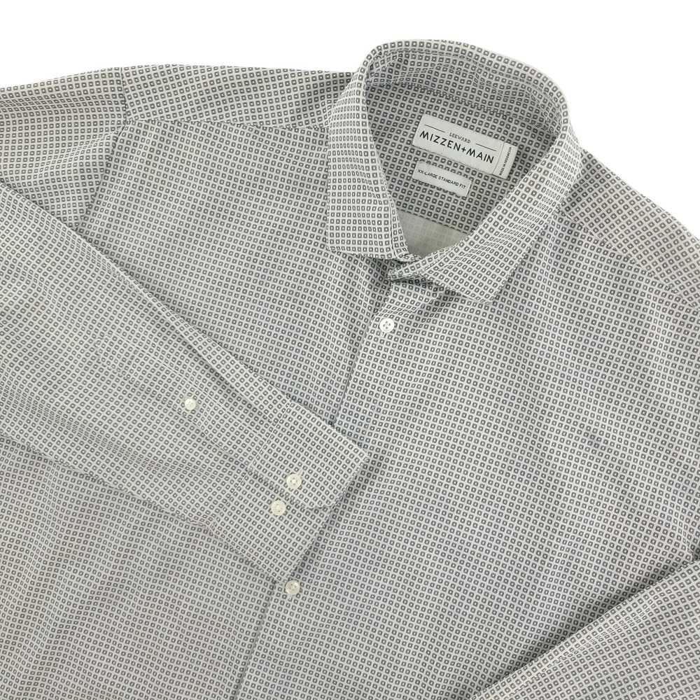 Mizzen+Main Leeward Dress Shirt Mens 2XL Blue Geometric Regular‎ Fit Non Iron